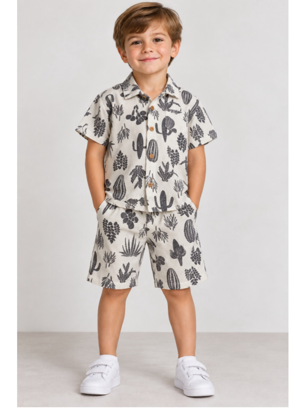 Bearpaw Kids Cactus Print Shirt & Shorts Set Size 4T Linen Blend